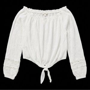 White Off Shoulder Tie Front Boho Blouse Size XL